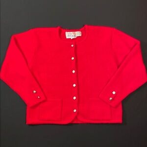Vintage Tally-Ho women Red Valentines Day cardigan sweater size large 2 pockets
